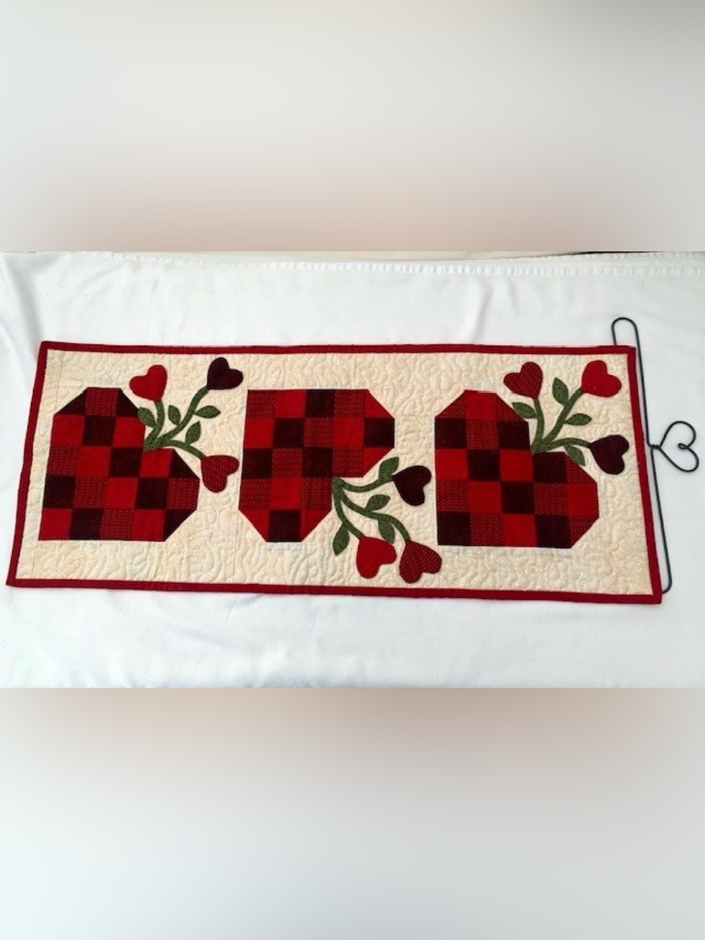Handmade Quilted Heart Floral Wall Hanger